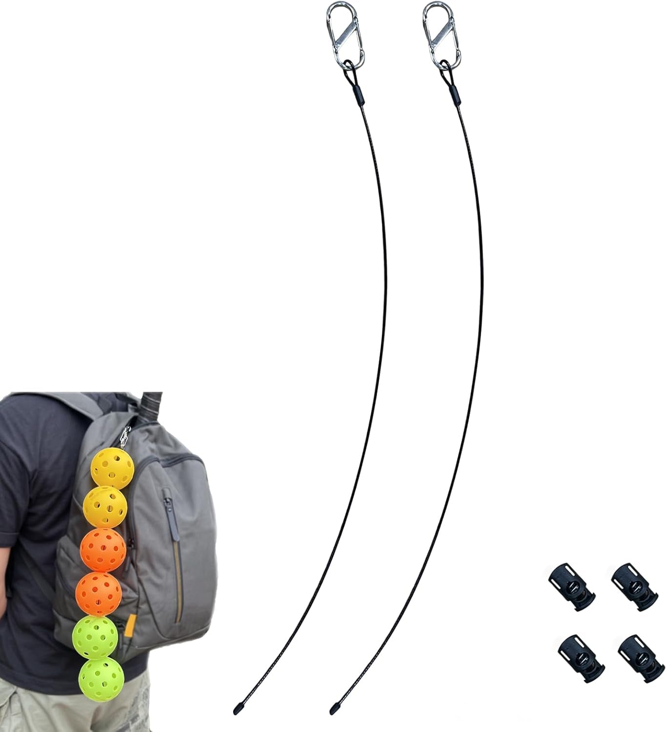 Pickleball Stringer Cable Chord, Pickleball Accessories for Storage, Innovative Pickleball Ball Holder, Light & Portable, save Space, Widely & Easily Used, 2-Pack(No Balls), Black