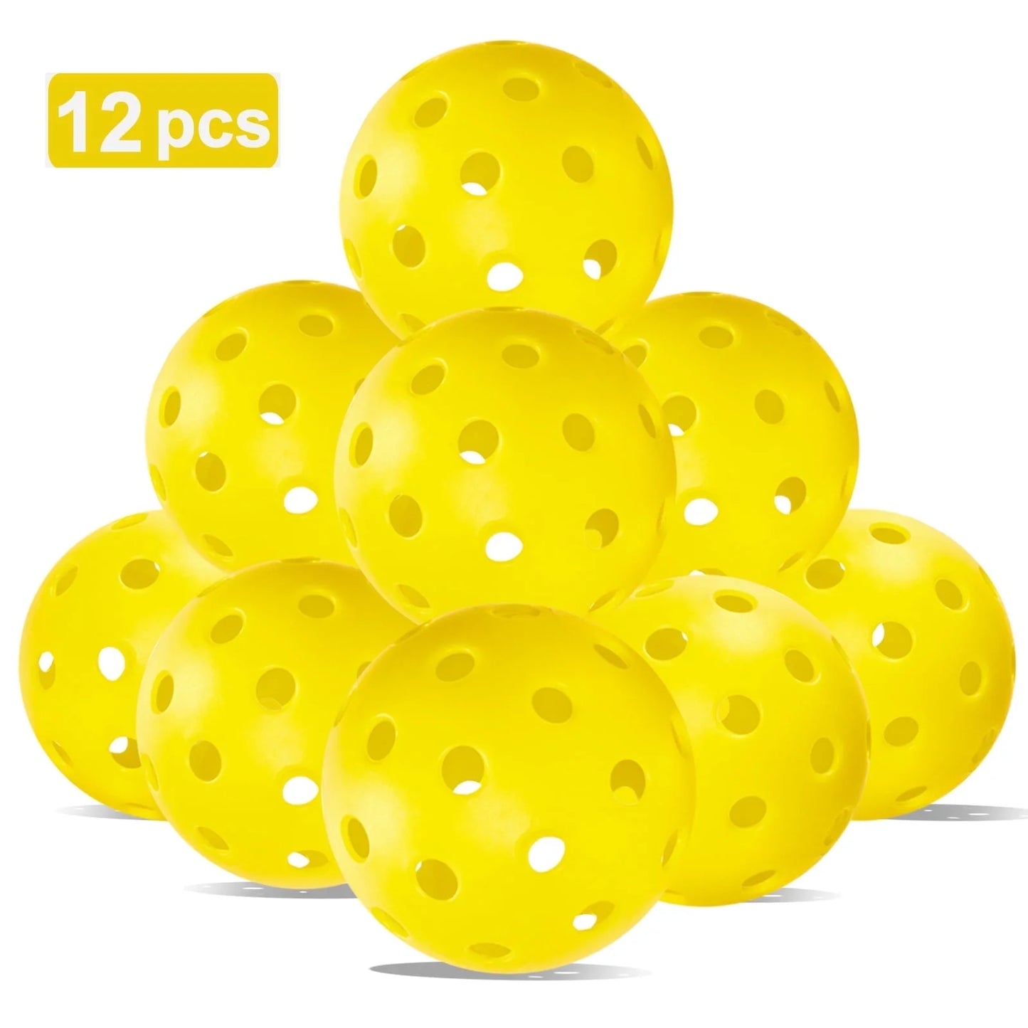 12 Pack Outdoor Pickleball Balls , Training Practice Pickle Ball, High Visibility & Durable Pickleballs(Yellow)