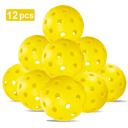 12 Pack Outdoor Pickleball Balls , Training Practice Pickle Ball, High Visibility & Durable Pickleballs(Yellow)