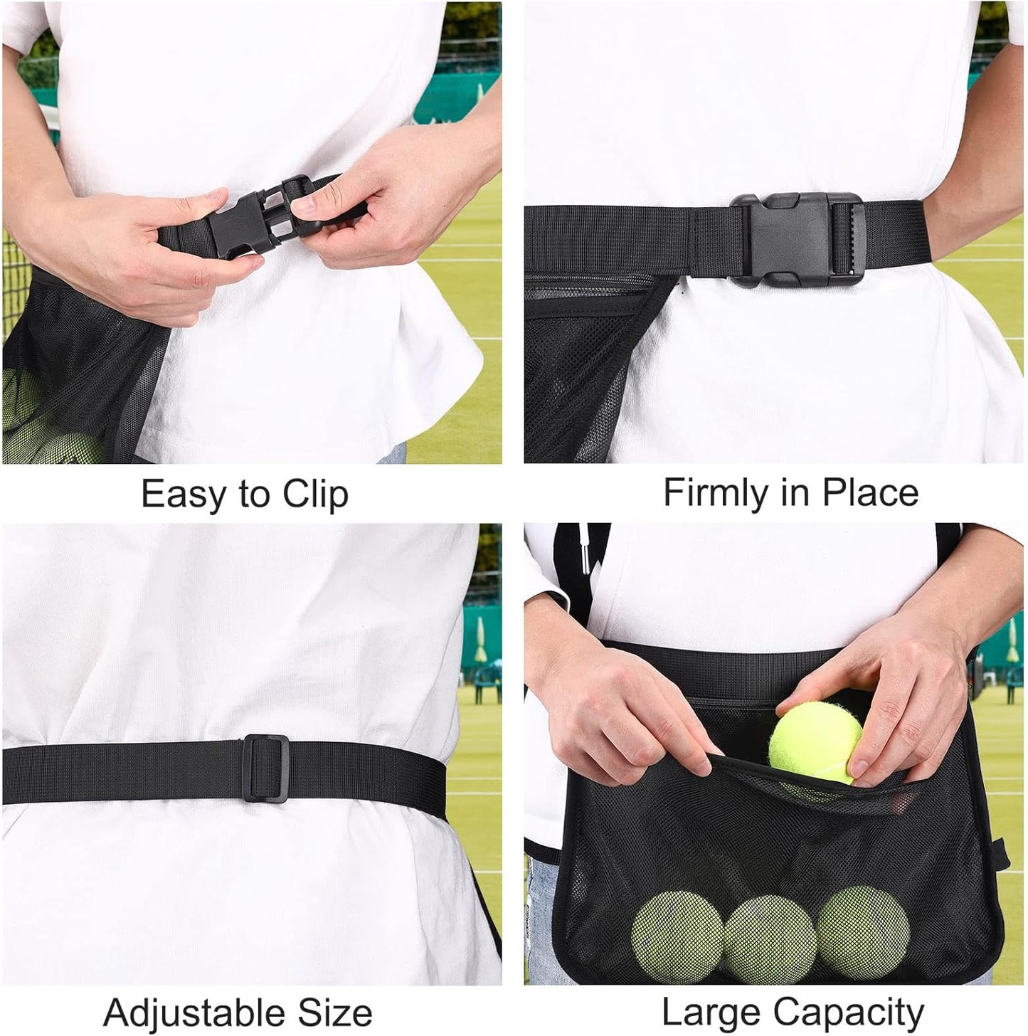 Adjustable Tennis Ball Band Holder, Pickleball Waist Pouch Holder, Mesh Waist Hip Ball Bag Pouch Carrier, Fanny Pack Holding 8-10 Tennis or Pickleball, Waist Hip Bag for Tennis, Cycling, Golf