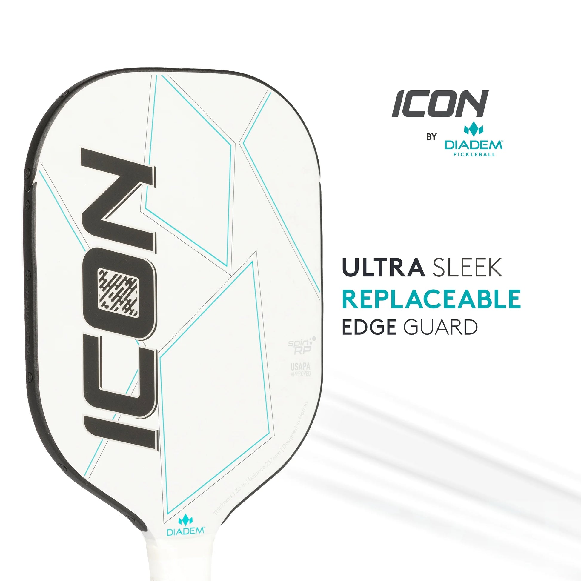 Icon Pickleball Paddle,Midweight Carbon Fiber, 8 Oz, White