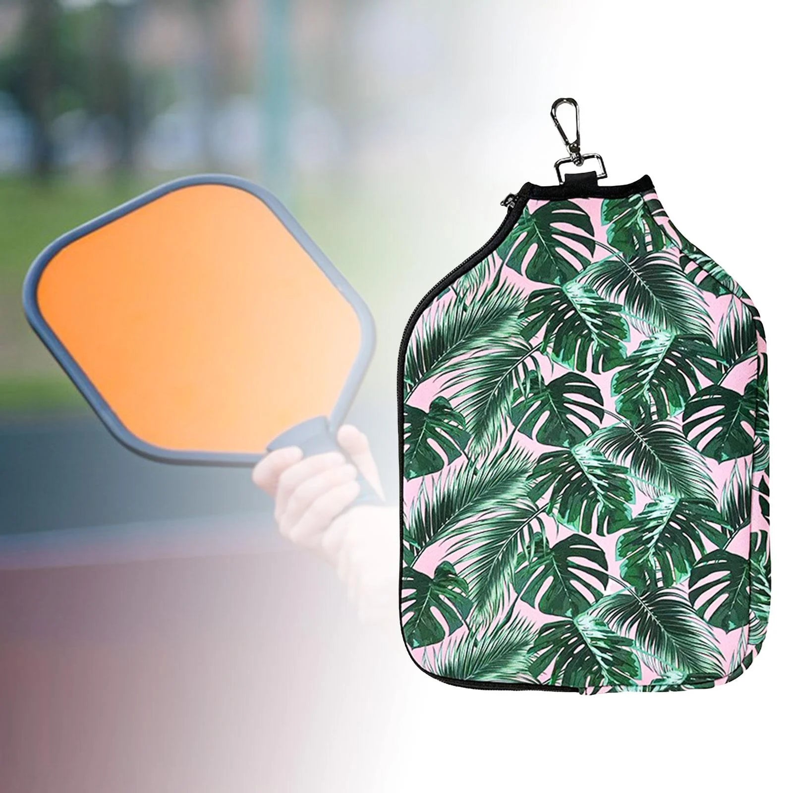 Racket Sleeve Neoprene Paddle Cover Storage Carrier Protective Premium with Metal Buckle Case with Storage Pocket Green Floral