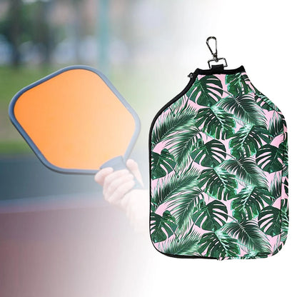 Racket Sleeve Neoprene Paddle Cover Storage Carrier Protective Premium with Metal Buckle Case with Storage Pocket Green Floral