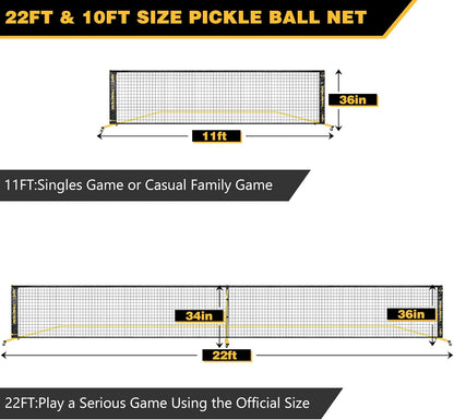 Portable Pickleball Net Set with Wheels, Regulation Size 22 FT & Half Court 11 FT, Steady Metal Frame Pickle Ball Net Set System with Carry Bag for Backyards, Driveways, and Garages