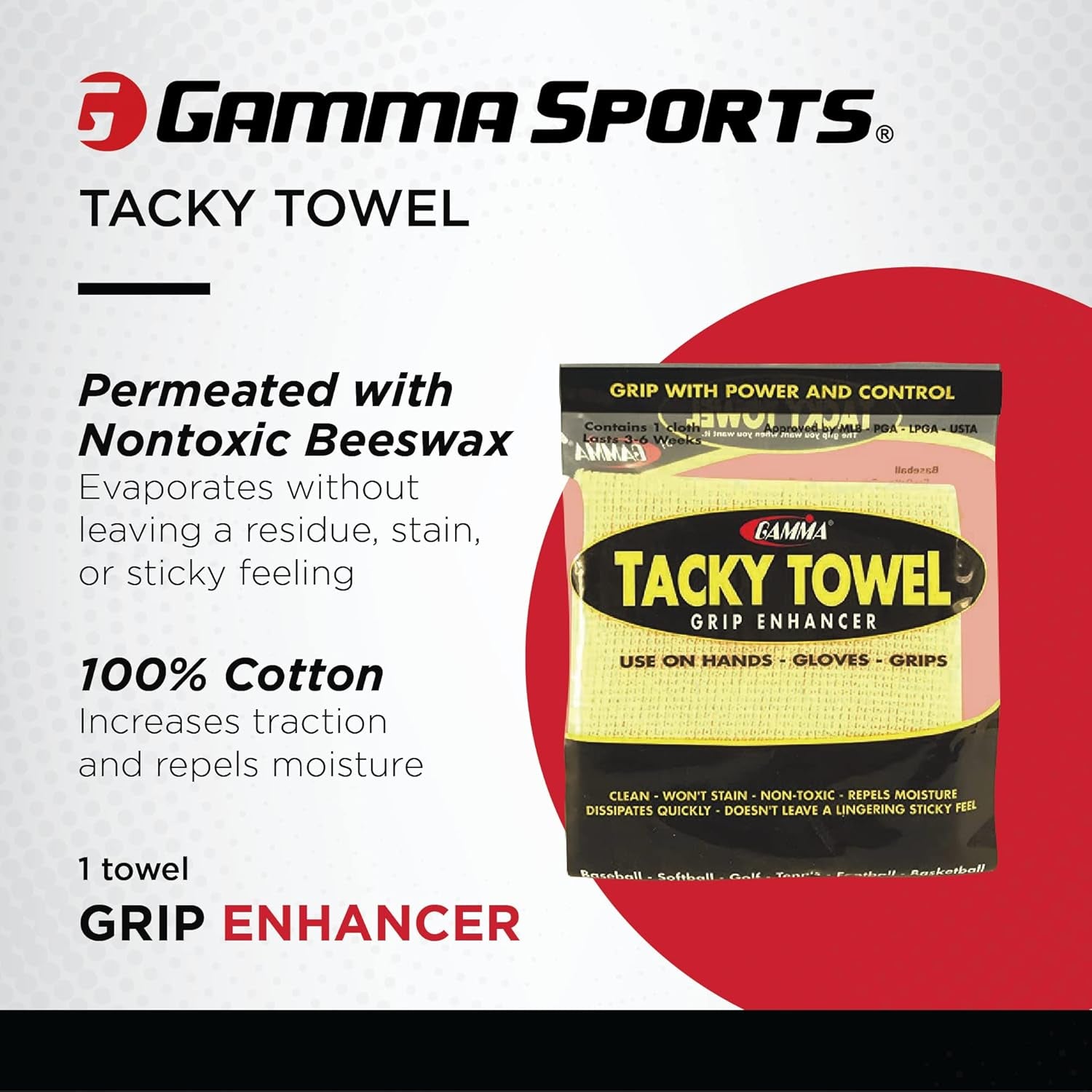 Sports Tacky Towel, Non-Toxic, Grip Traction Enhancer, Ideal for Tennis, Golf, Baseball, Basketball, Football, Softball, Pickleball, USTA Approved for Tournament Play, 8"X5"