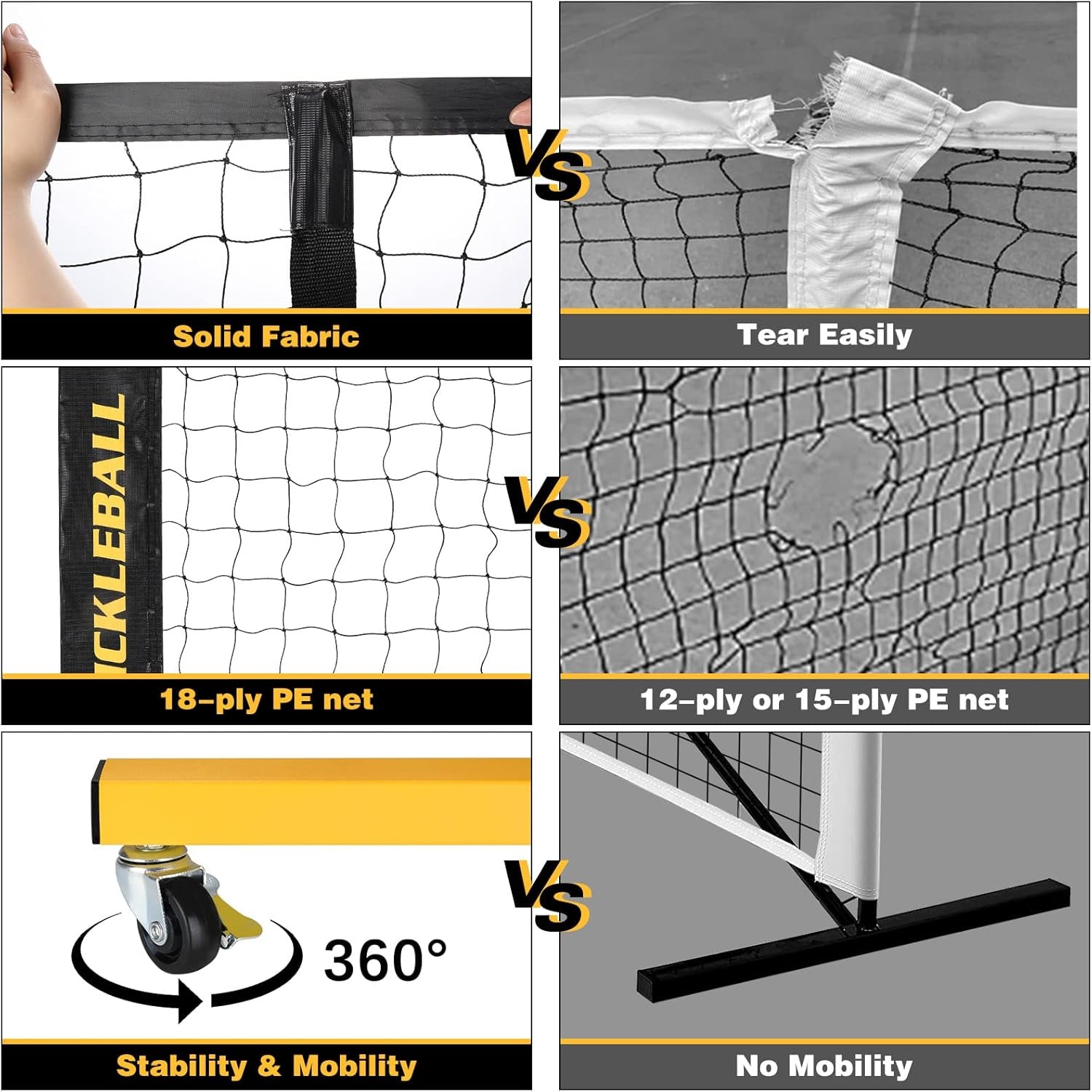 Portable Pickleball Net Set with Wheels, Regulation Size 22 FT & Half Court 11 FT, Steady Metal Frame Pickle Ball Net Set System with Carry Bag for Backyards, Driveways, and Garages