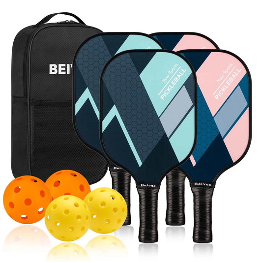 Pickleball Paddles Set, 7.9Oz Fiberglass Pickleball Paddle Racket, 4 Indoor Outdoor Pickle Balls, with Carry Bag