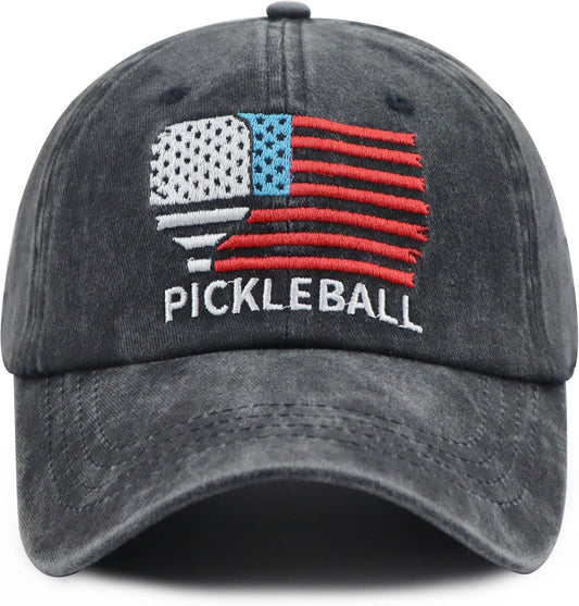 Pickleball Hats for Men Women, Adjustable Cotton American Flag Baseball Cap