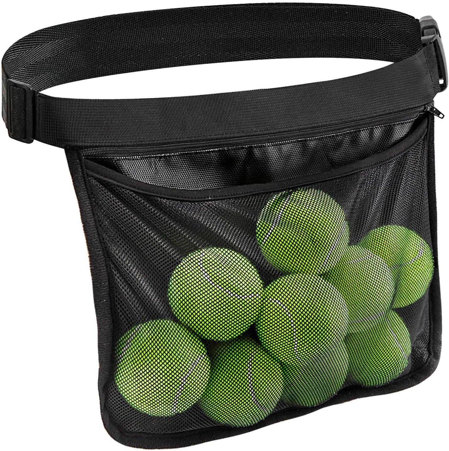 Adjustable Tennis Ball Band Holder, Pickleball Waist Pouch Holder, Mesh Waist Hip Ball Bag Pouch Carrier, Fanny Pack Holding 8-10 Tennis or Pickleball, Waist Hip Bag for Tennis, Cycling, Golf