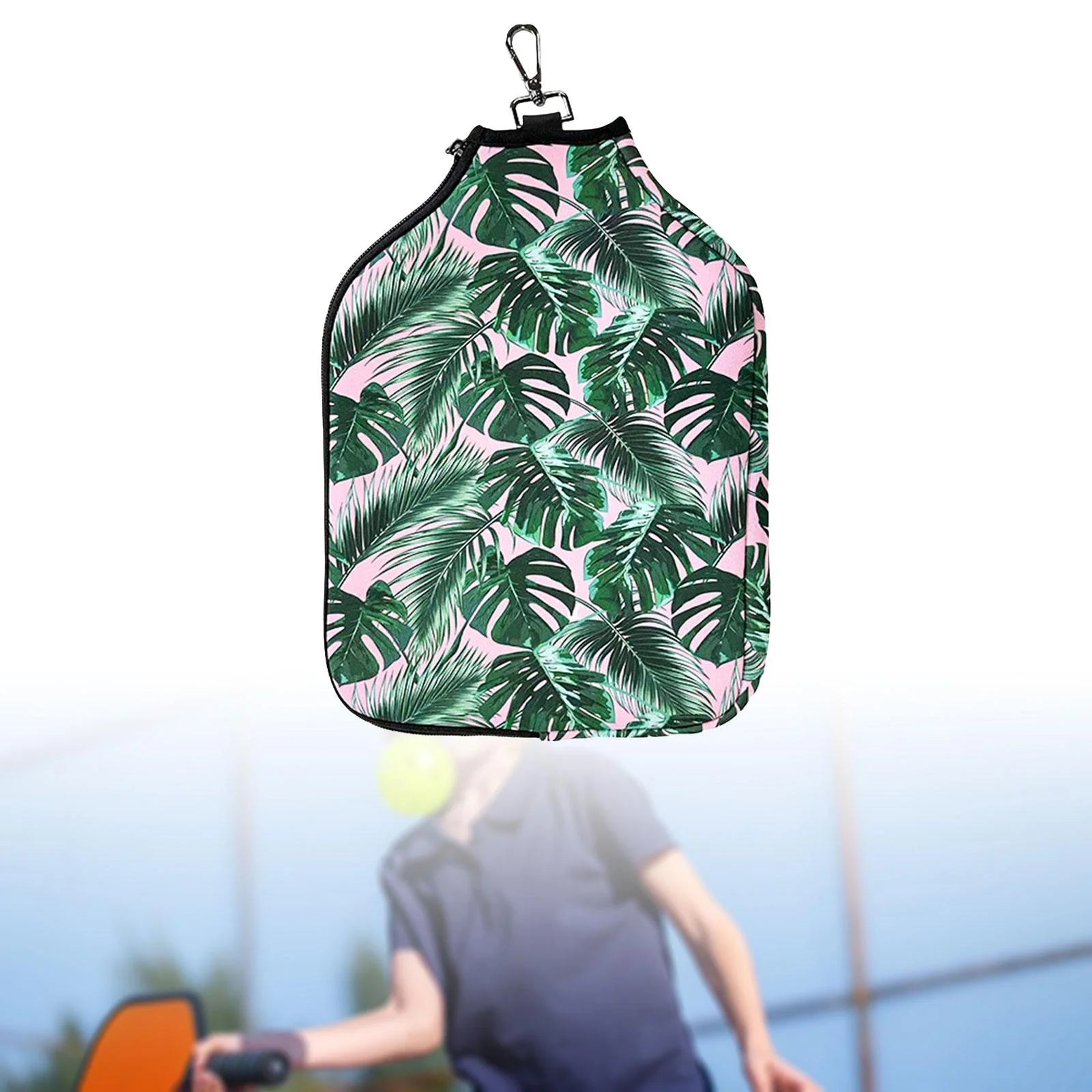 Racket Sleeve Neoprene Paddle Cover Storage Carrier Protective Premium with Metal Buckle Case with Storage Pocket Green Floral