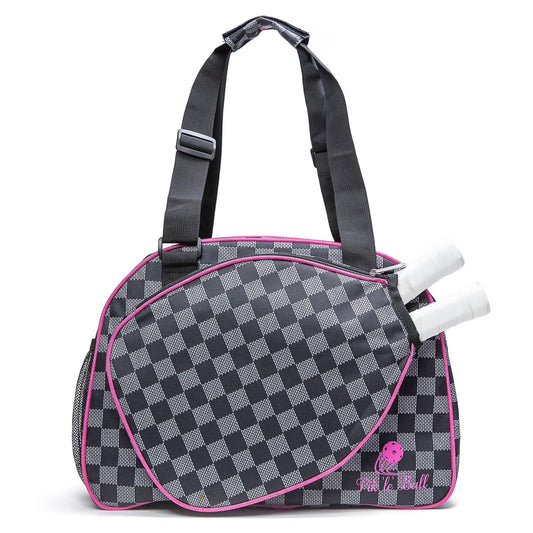 Pik’Le’Ball Women’S Premium Pickleball Bag. the Original Pickleball Tote. Water Bottle Holder, Racquet/Paddle Case, Fits More than 2 Paddles. Athletic Bag, Sling Bag (Pink Checkers)