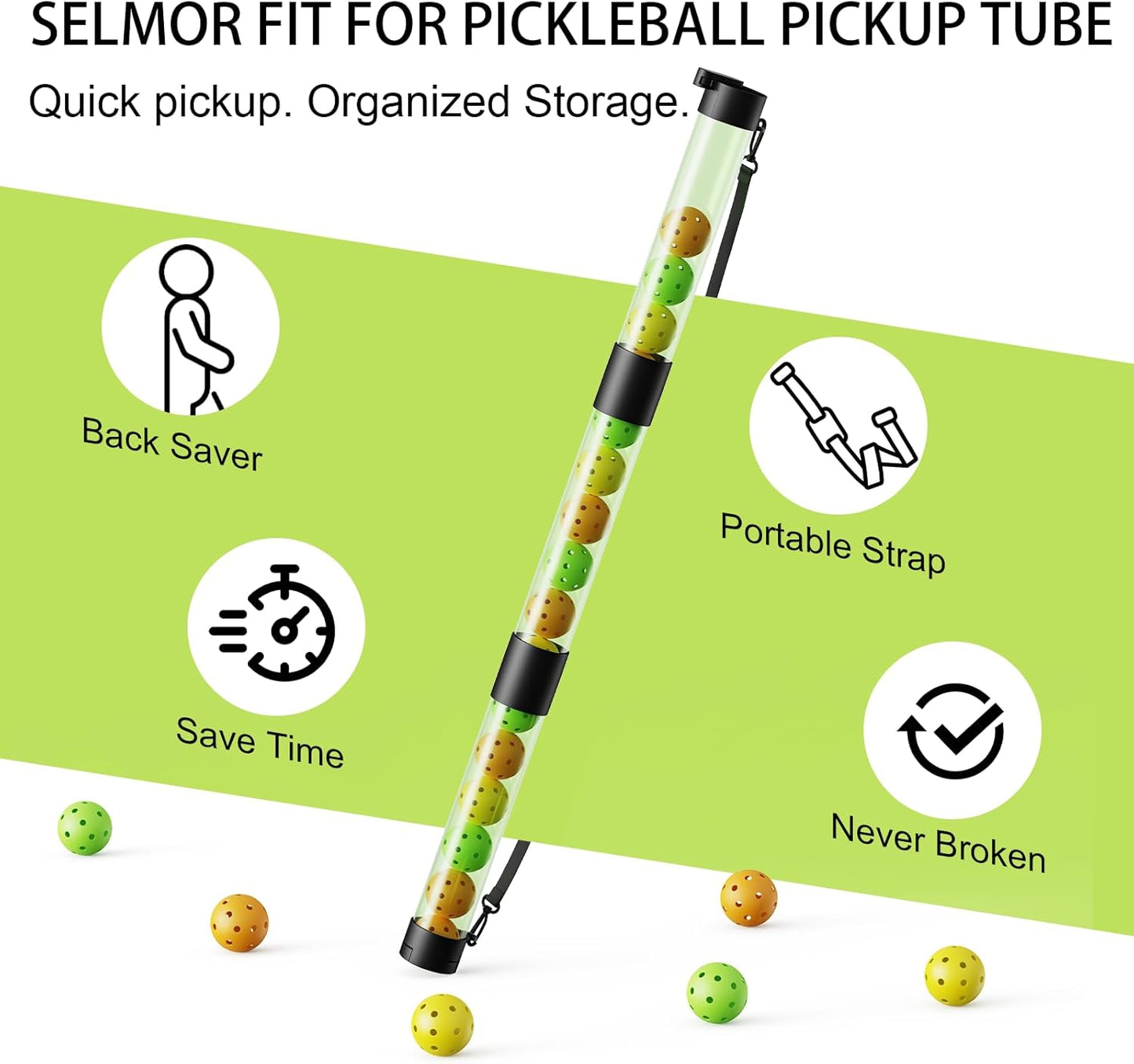 17 Balls Pickleball Ball Retriever & Ball Holder Storage with Strap, Back Saver for Pickleball Accessories, Quick for Pickleball Tube Ball Pickup