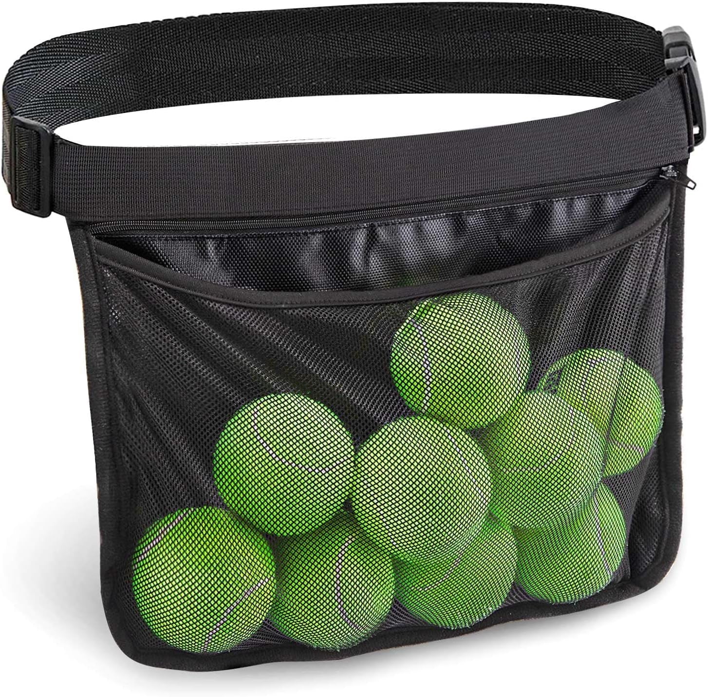 Adjustable Tennis Ball Band Holder, Pickleball Waist Pouch Holder, Mesh Waist Hip Ball Bag Pouch Carrier, Fanny Pack Holding 8-10 Tennis or Pickleball, Waist Hip Bag for Tennis, Cycling, Golf