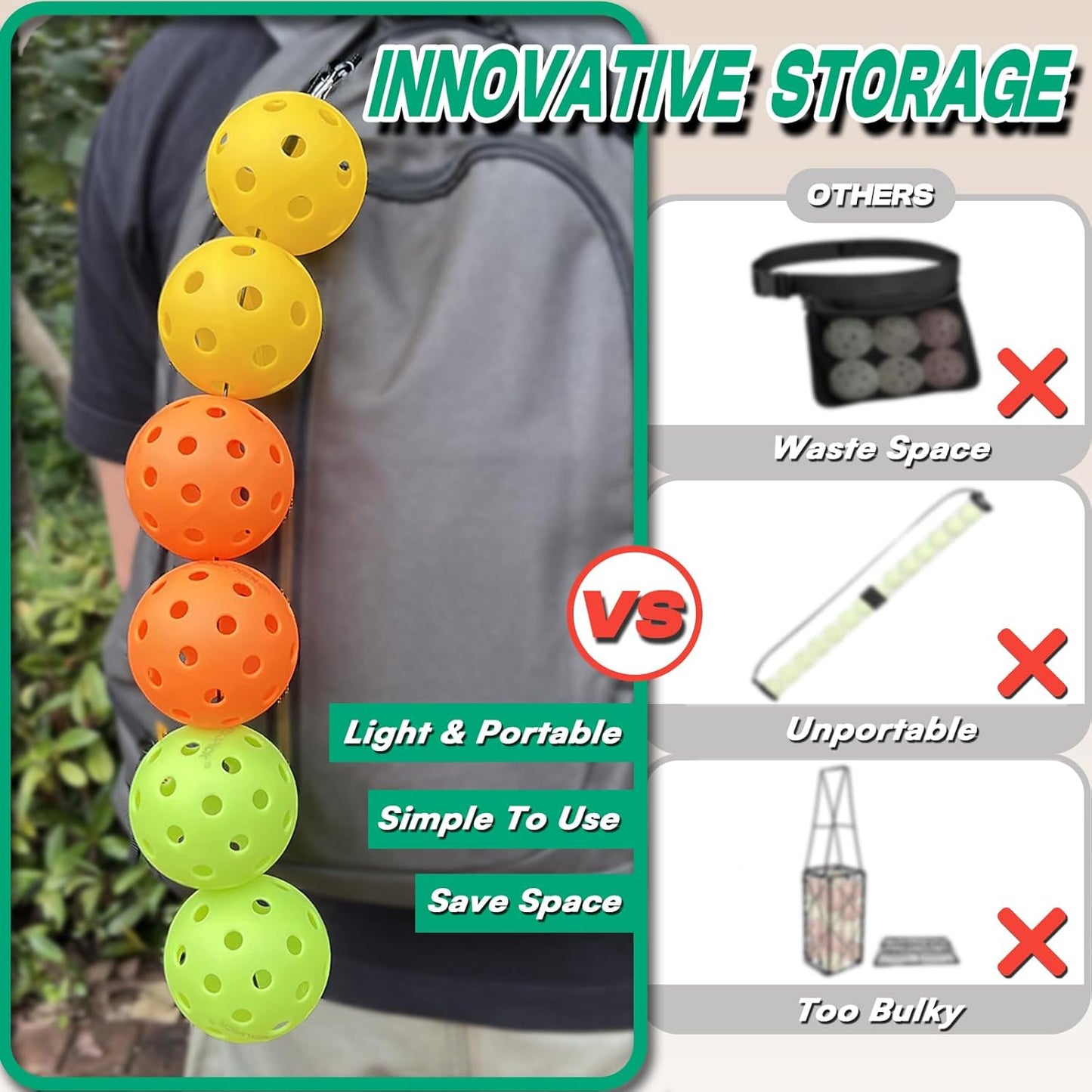 Pickleball Stringer Cable Chord, Pickleball Accessories for Storage, Innovative Pickleball Ball Holder, Light & Portable, save Space, Widely & Easily Used, 2-Pack(No Balls), Black