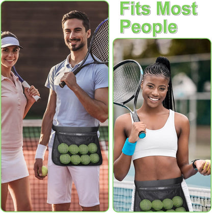 Adjustable Tennis Ball Band Holder, Pickleball Waist Pouch Holder, Mesh Waist Hip Ball Bag Pouch Carrier, Fanny Pack Holding 8-10 Tennis or Pickleball, Waist Hip Bag for Tennis, Cycling, Golf