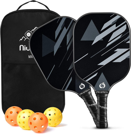 Pickleball Paddles Set of 2, USAPA Approved Lightweight Pickleball Rackets, Durable Fiberglass Surface with Polypropylene Honeycomb Core, Cushion Grip, 4 Balls and Carry Bag