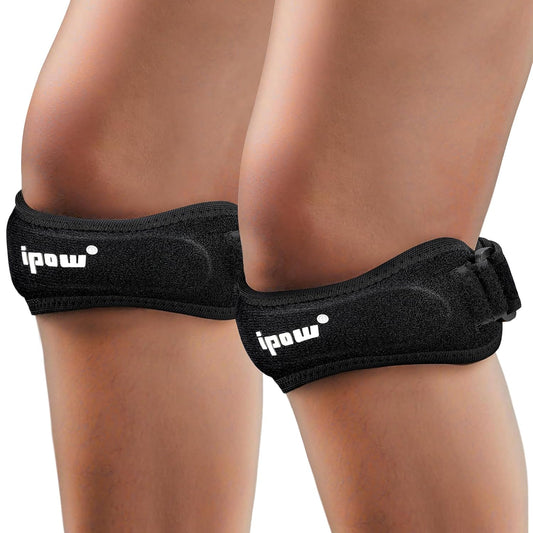 2 Pack Knee Pain Relief & Patella Stabilizer Knee Strap Brace Support for Hiking, Soccer, Basketball, Running, Jumpers Knee, Tennis, Tendonitis, Volleyball & Squats, Black