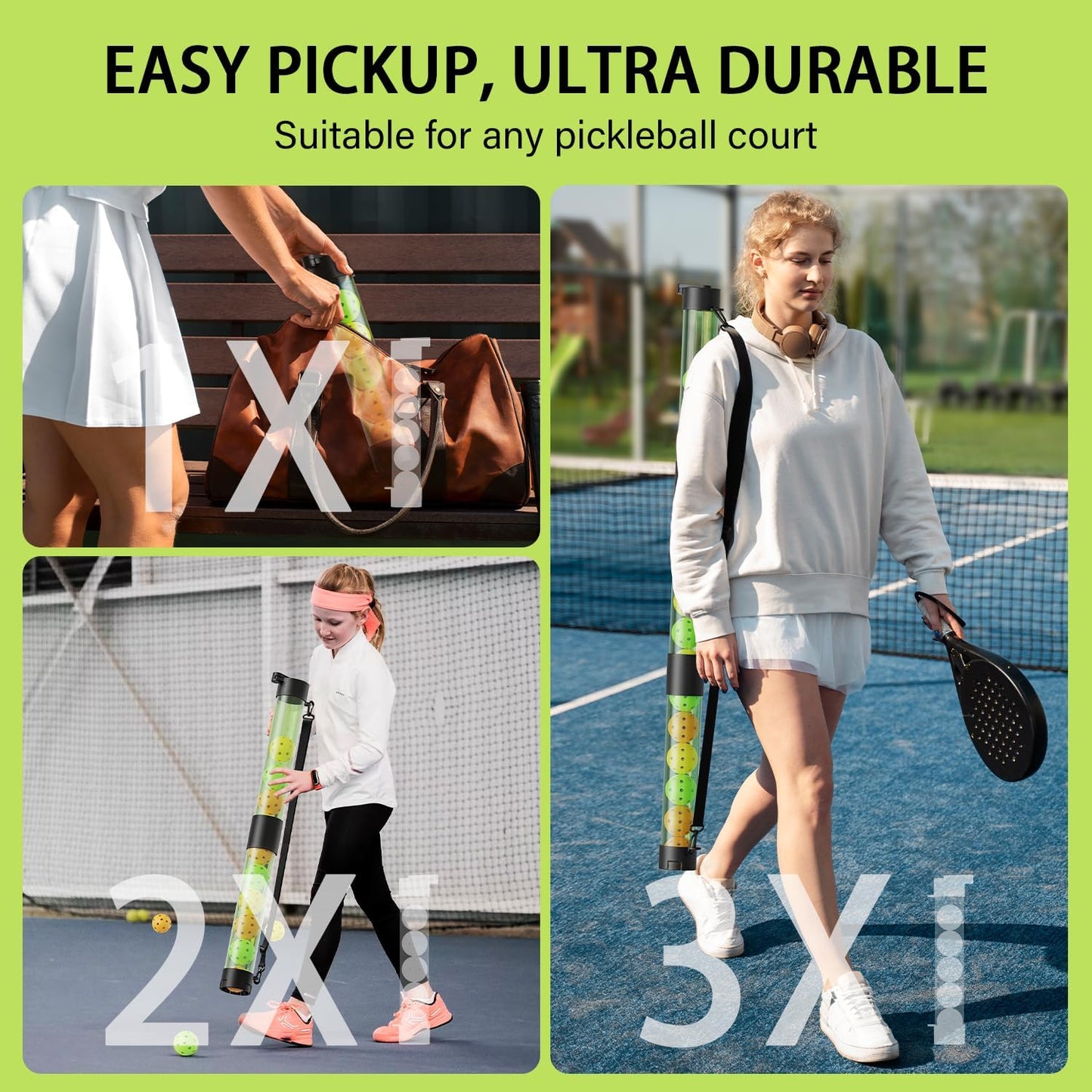 17 Balls Pickleball Ball Retriever & Ball Holder Storage with Strap, Back Saver for Pickleball Accessories, Quick for Pickleball Tube Ball Pickup