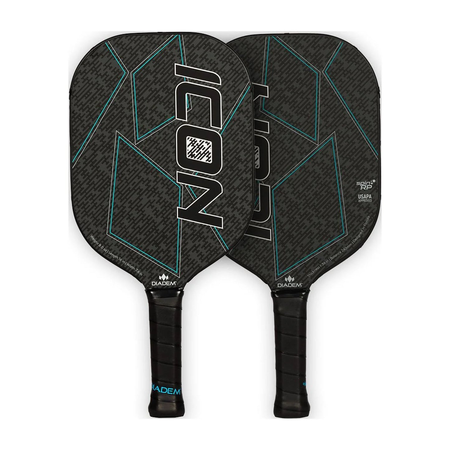 Icon Pickleball Paddle, Midweight Carbon Fiber, 8 Oz, Black