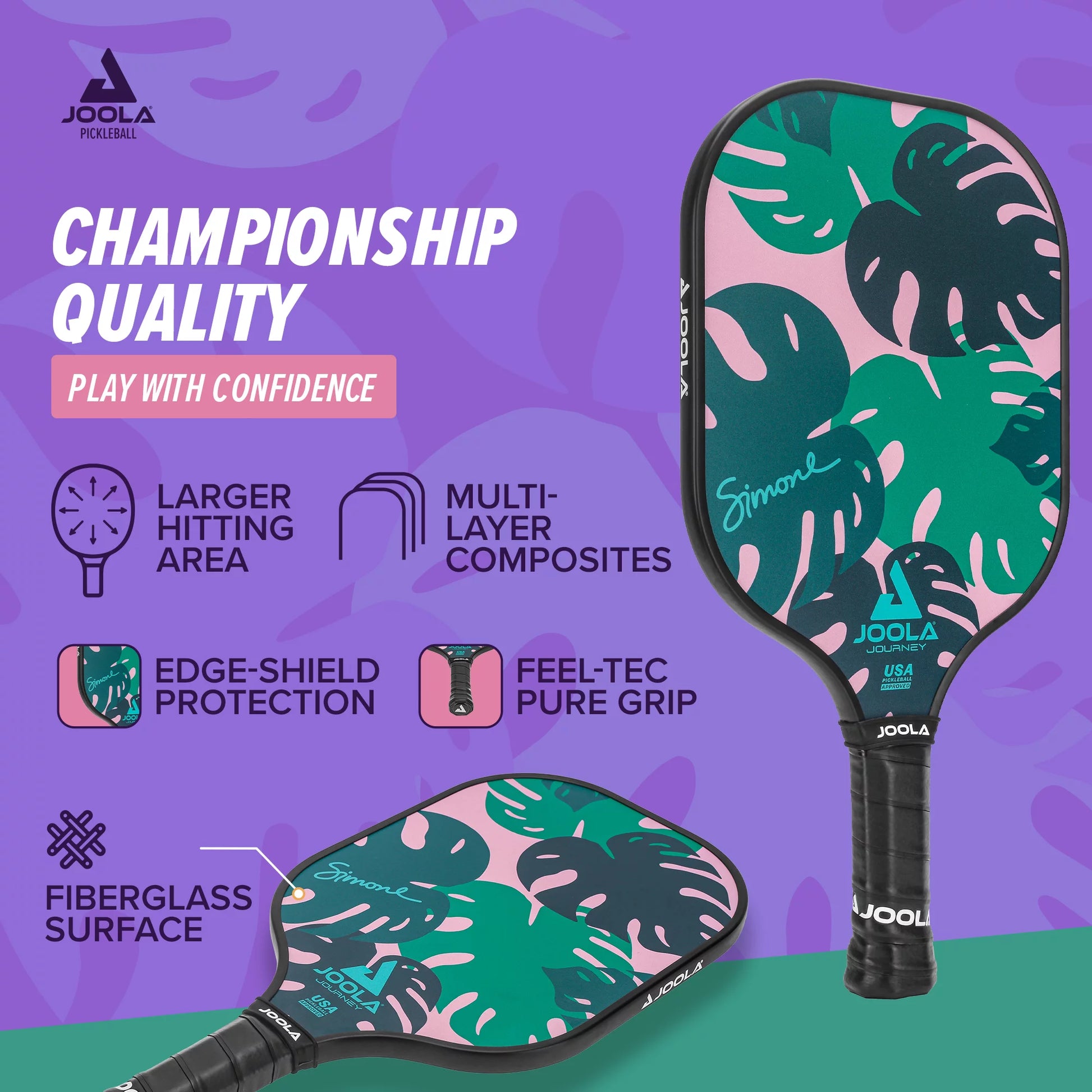 Journey Monstera Pickleball Paddle, Fiberglass, Green