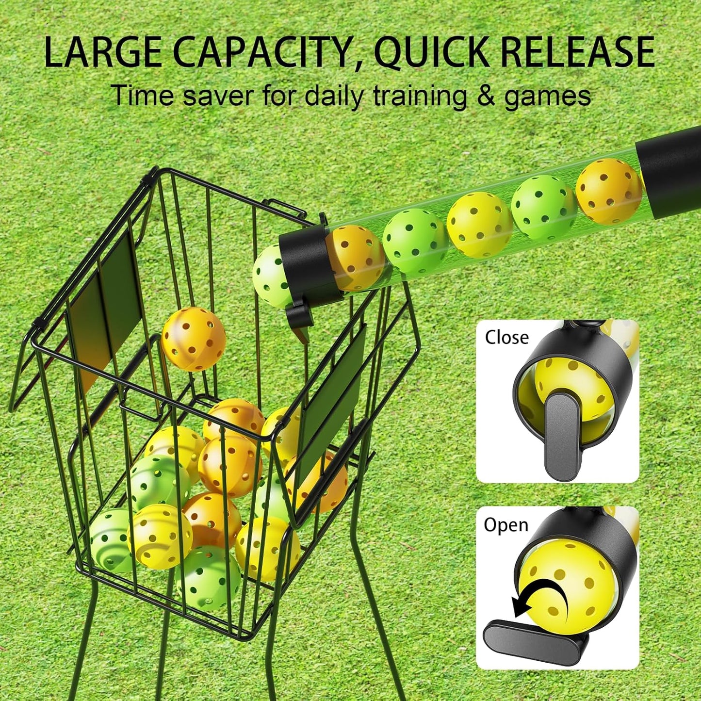 17 Balls Pickleball Ball Retriever & Ball Holder Storage with Strap, Back Saver for Pickleball Accessories, Quick for Pickleball Tube Ball Pickup